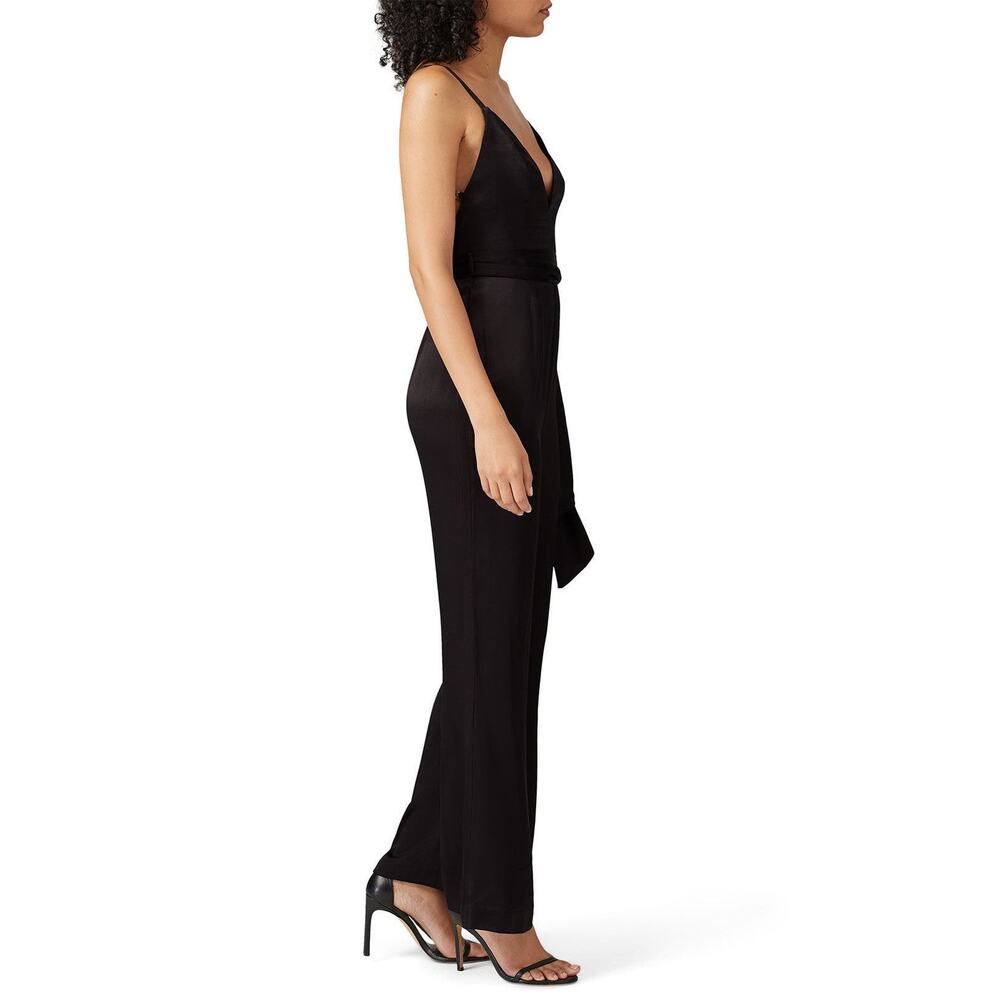 Fame and Partners Benton Black Satin Tie Waist Sleeveless Jumpsuit Size 6 - Picture 2 of 15